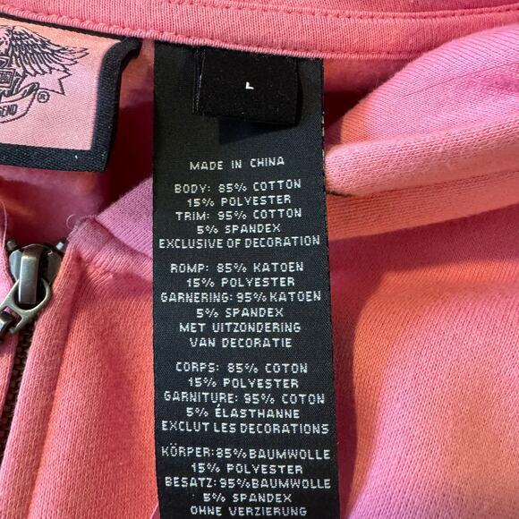 Harley Davidson Women's Large Bling Pink Label Zip Up Hoodie Sweatshirt - Picture 6 of 6